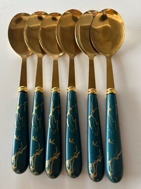 Gold and Teal Green Tone Coffee/ Dessert Spoons